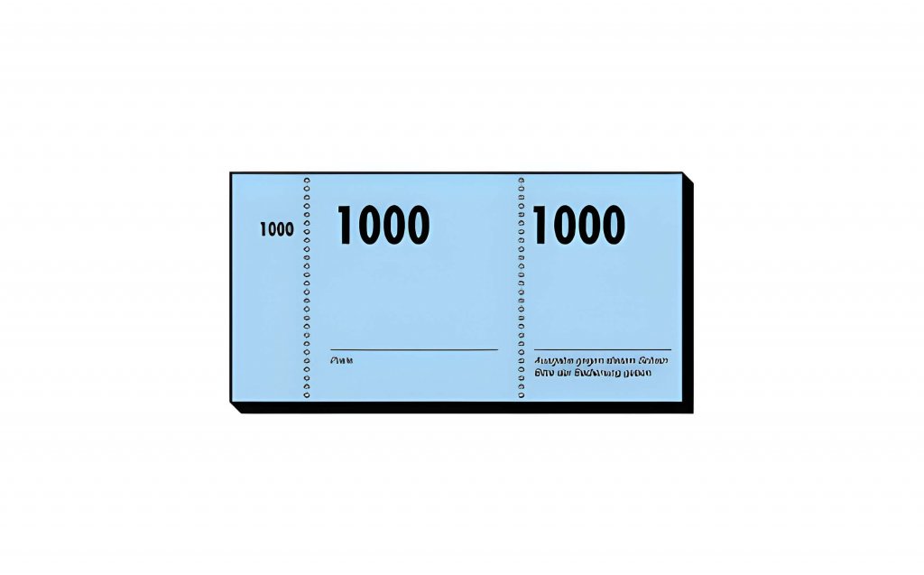 Ein blaues Los mit dreimal der Zahl 1000 und einer freien Namenszeile, ideal für Accessoires mieten Veranstaltungen