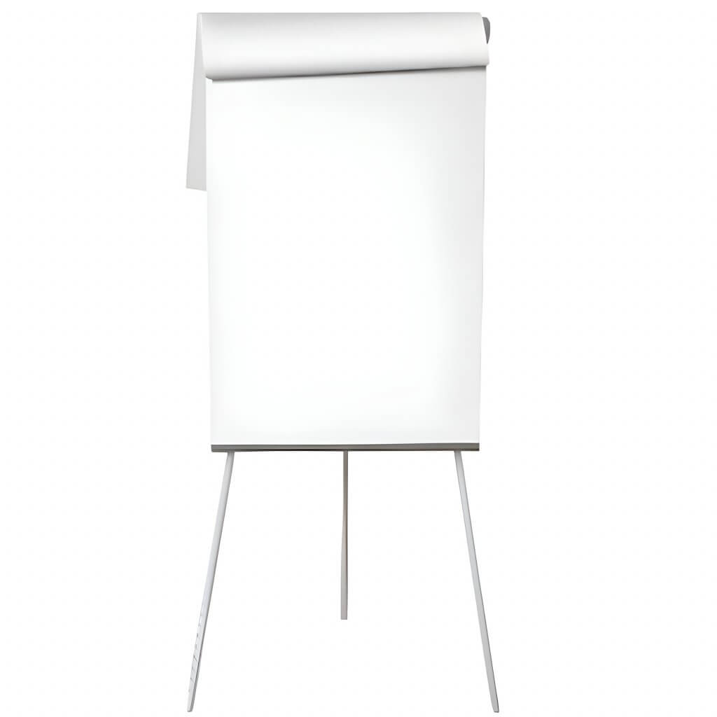 Ein leerer Flipchart auf einem Stativ, bereit für den Einsatz bei Events und passend zu Accessoires mieten für ein komplettes Setup