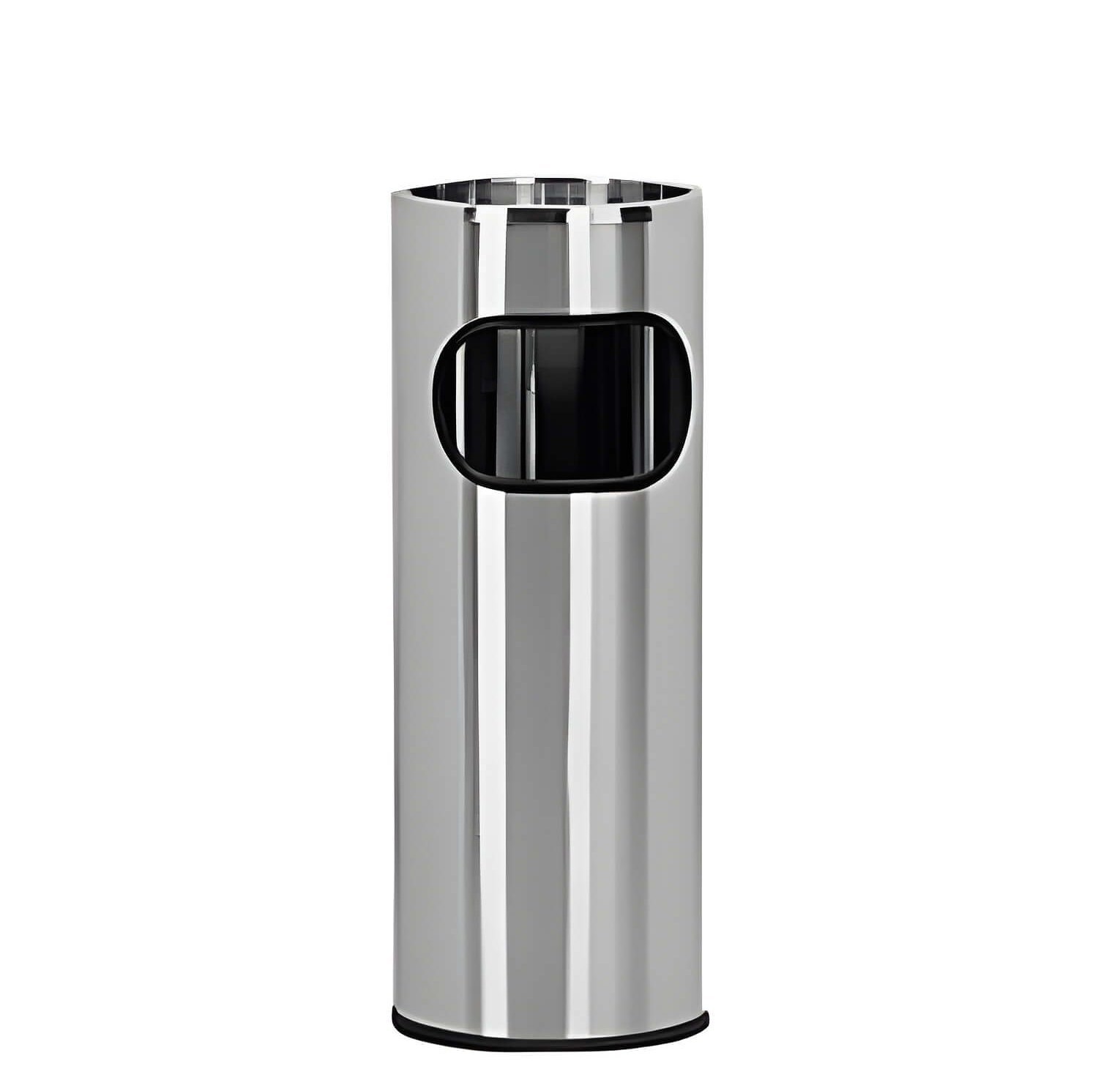 Hoher, zylindrischer Abfalleimer aus Edelstahl mit offenem rechteckigem Schlitz - perfekt als Miet-Accessoire für Veranstaltungen